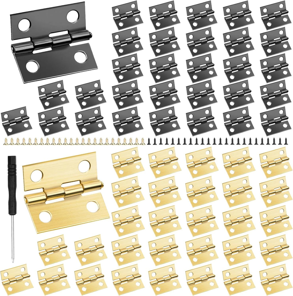 60Pcs Antique Mini Hinges for Dolls House, 15 * 18mm Miniature Hinges Stainless Steel Folding Butt Hinges with Screws and Screwdriver Small Hinges for Wooden Crafts Jewelry Box Cabinet Drawer