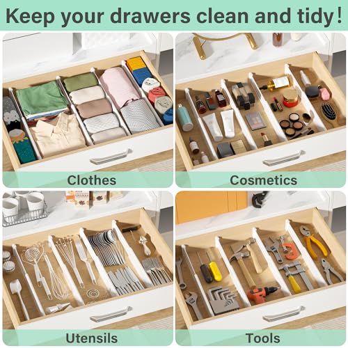 Drawer Dividers 8 Pack, Adjustable Drawer Organizers for Kitchen, Bedroom & Office B529