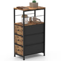 YBING Narrow Side Table for Small Spaces, Slim Dresser with Open Shelves, Slim Bedside Table for Bedroom, Small Storage Cabinet with 3 Fabric Drawers, Black
