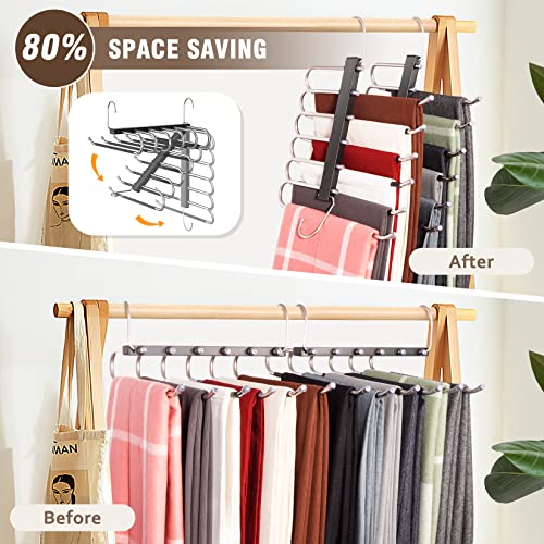 4 Pack 6-Tier White Pant Hangers, Anti-Slip Stainless Steel Q635343