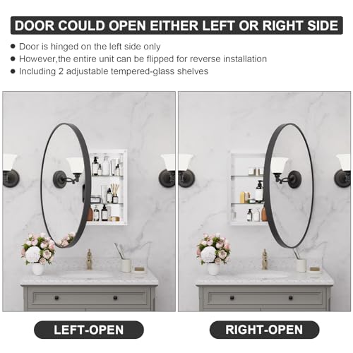HOMECOOKIN Farmhouse Gold Metal Framed Recessed Bathroom Medicine Cabinet with Beveled Mirror 16x24 inch S71146