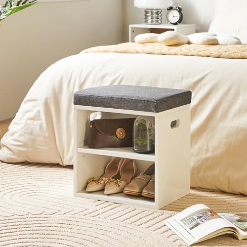 YMYNY Shoe Storage Bench with Cushion, 2 Tier Shoe Rack, White L977