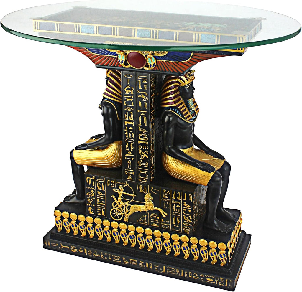 Design Toscano TUT Egyptian Pharaoh Glass-Topped Sculptural Table O795