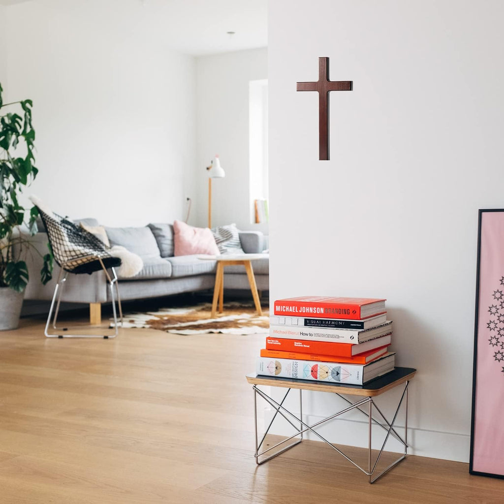 KUXBET Wooden Wall Cross with Stand 12.5 Inch for Hanging or Standing Home Decor H309191
