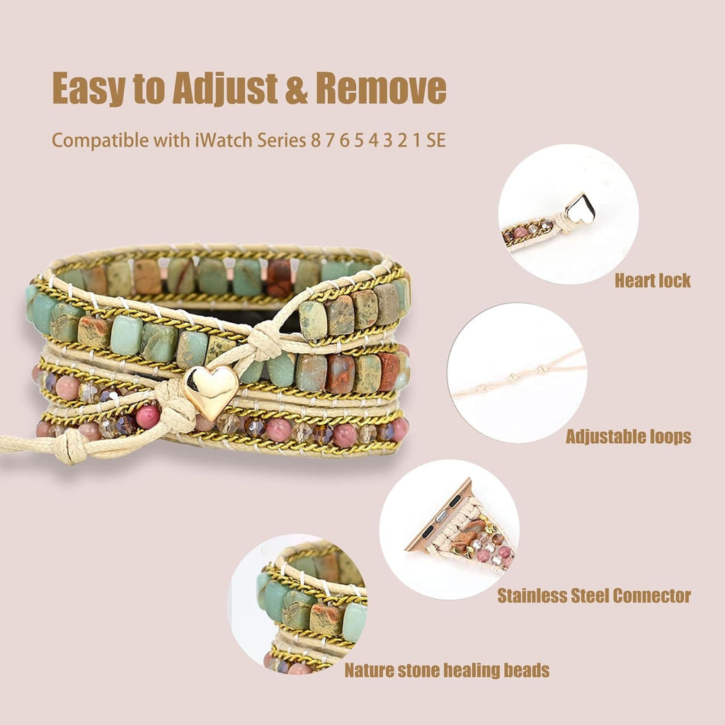 Handmade Beaded Boho Watch Band for Women, Compatible with Apple Watch 38-45mm X453884