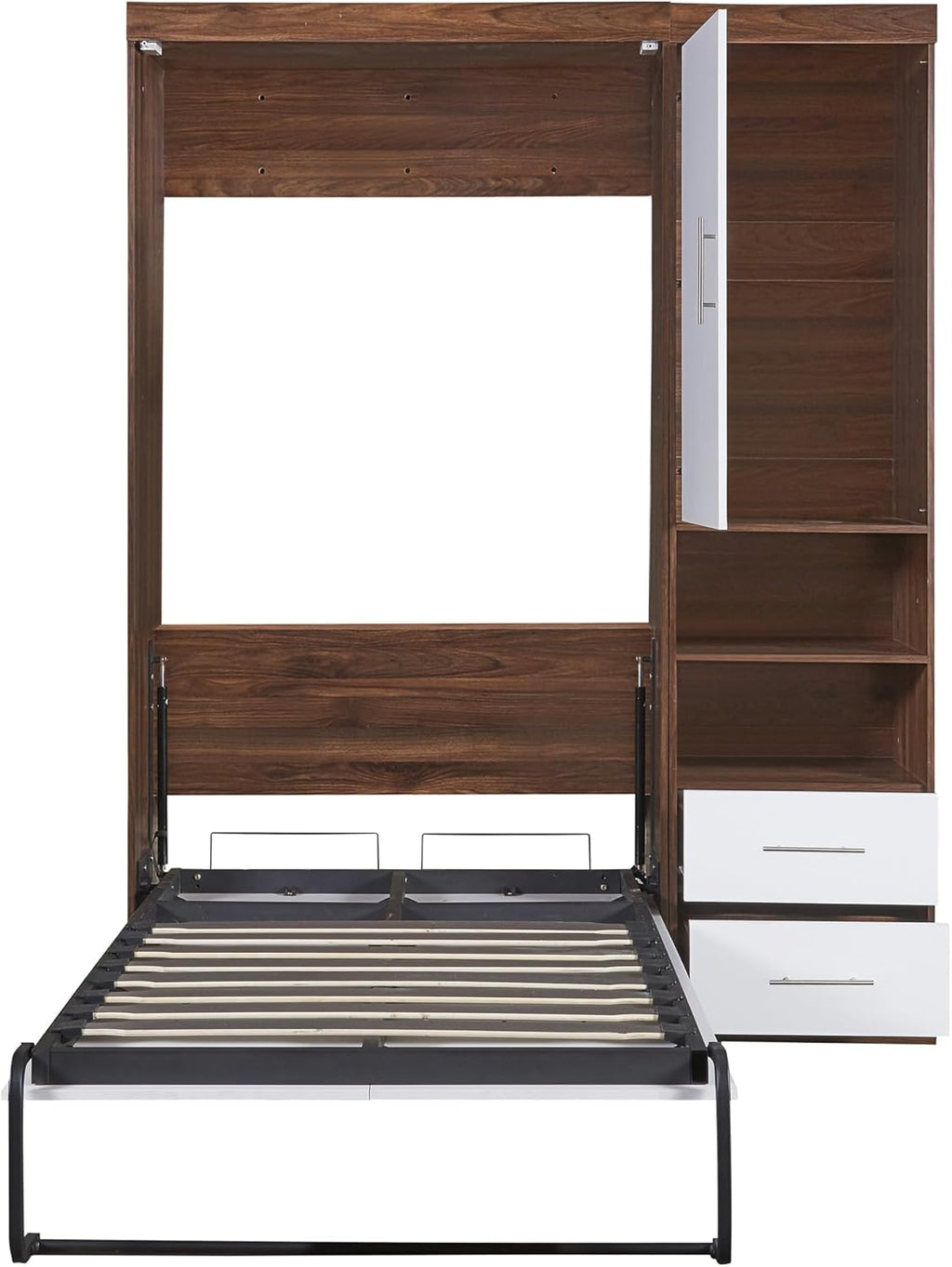 Twin Size Murphy Wall Bed with Cabinet and Storage Drawers, White R7825