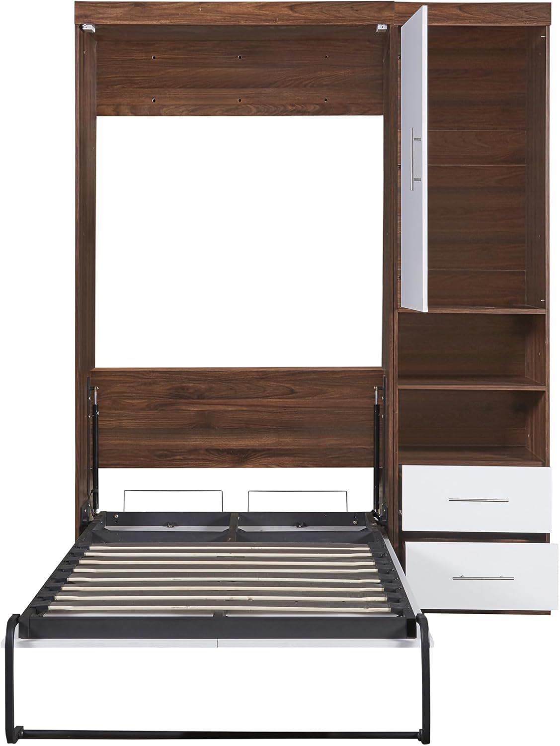 Twin Size Murphy Wall Bed with Cabinet and Storage Drawers, White R7825