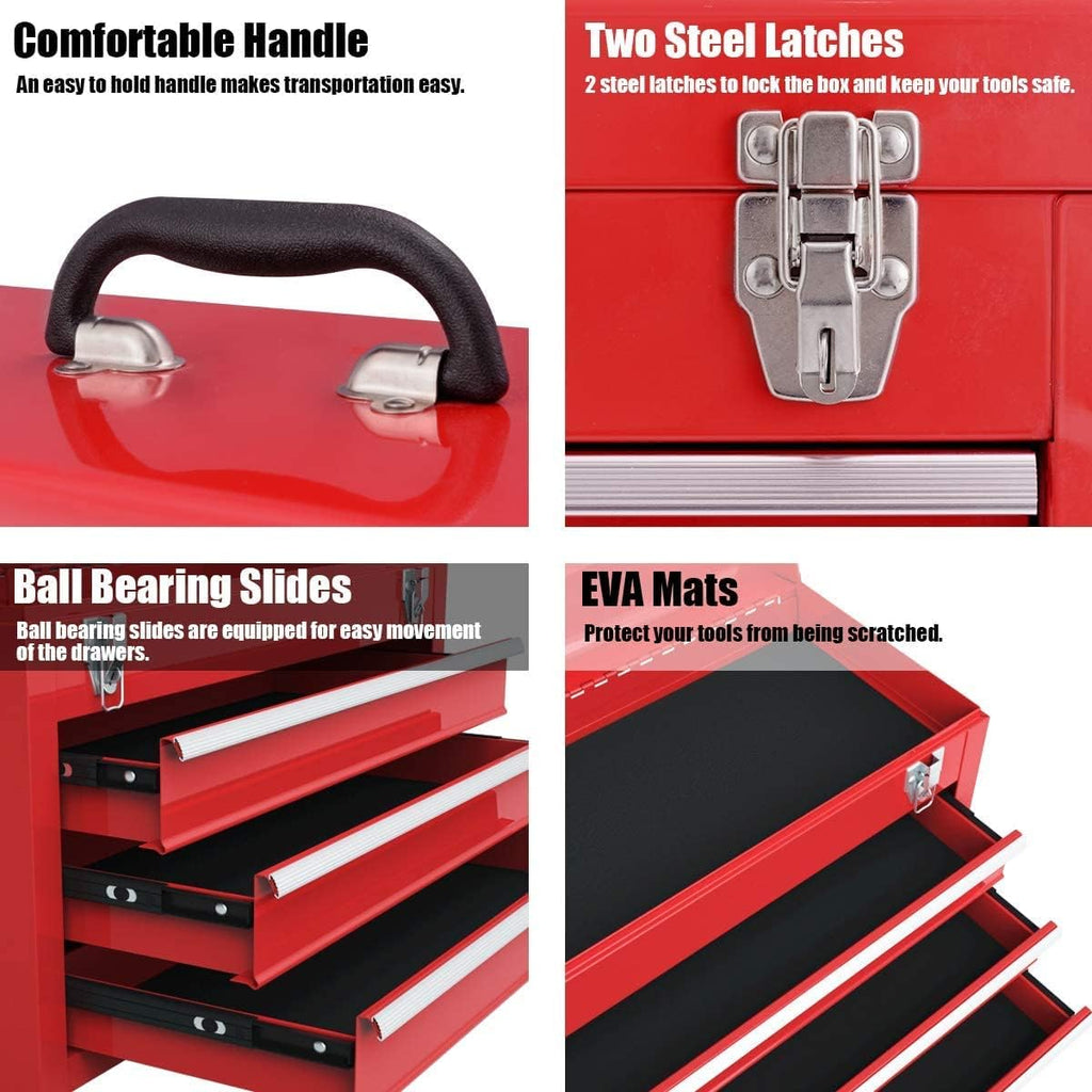 Giantex Portable Steel Tool Box with 3 Drawers, Red A78203