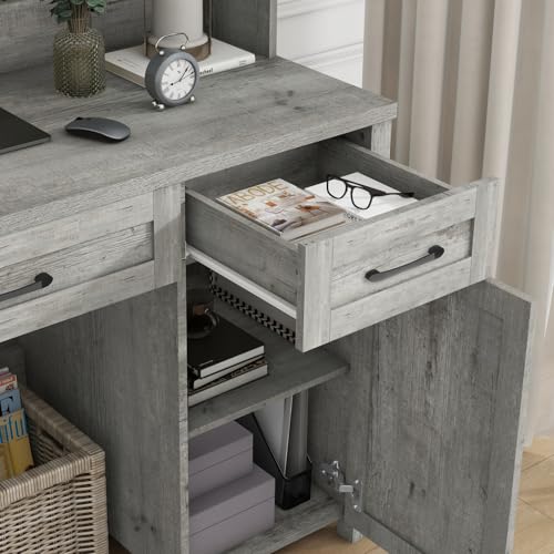 Farmhouse 47'' Executive Desk with 3 Drawers and 2 Cabinets, Gray Oak D1314