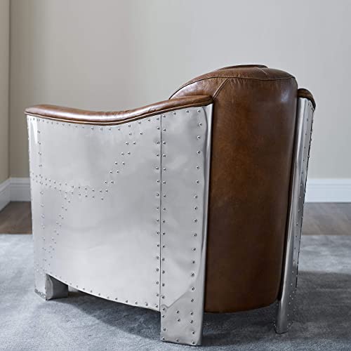 Volans Mid Century Modern Genuine Leather Accent Arm Chair, Lightbrown N2054