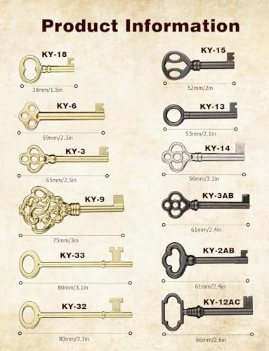 Skeleton Key Set, 12-Key Universal Replacement for Antique Furniture and Cabinets Y8752