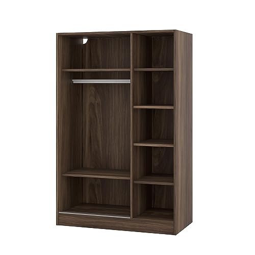 3 Door Wardrobe Armoire with Sliding Doors and Storage Shelves, Walnut X563