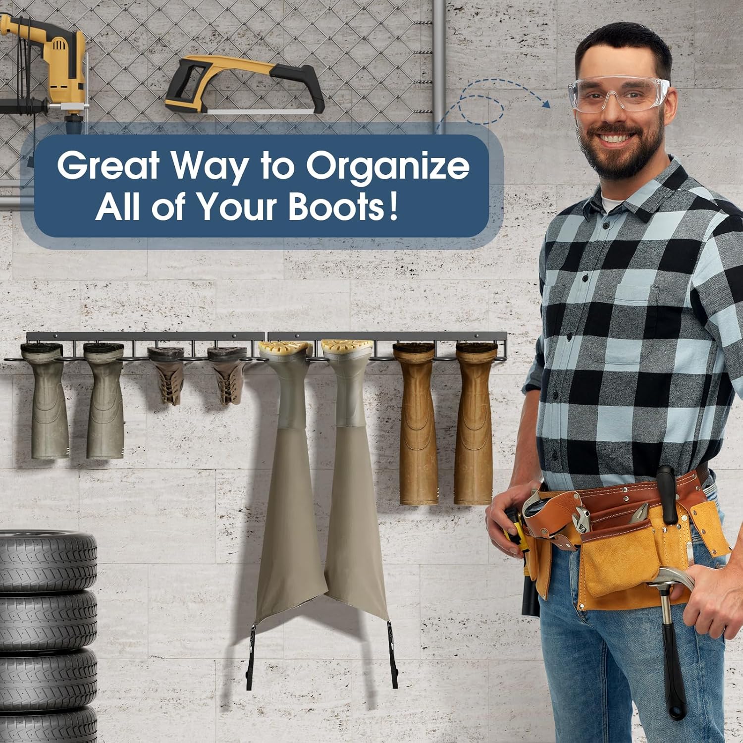 Boot Rack Wall Mounted Metal 4 Pair Organizer for Tall and Cowboy Boots (2 Pack) Z52728