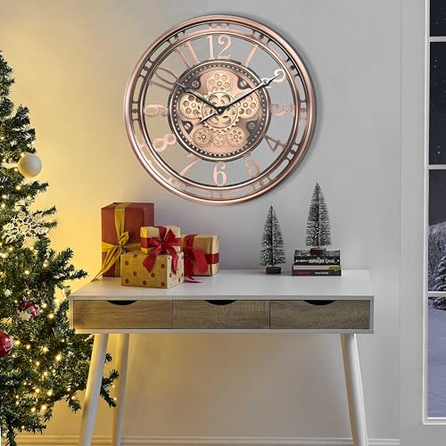 Moving Gear Wall Clock for Modern Farmhouse Living Room Decor, Copper 21 Inch T78796