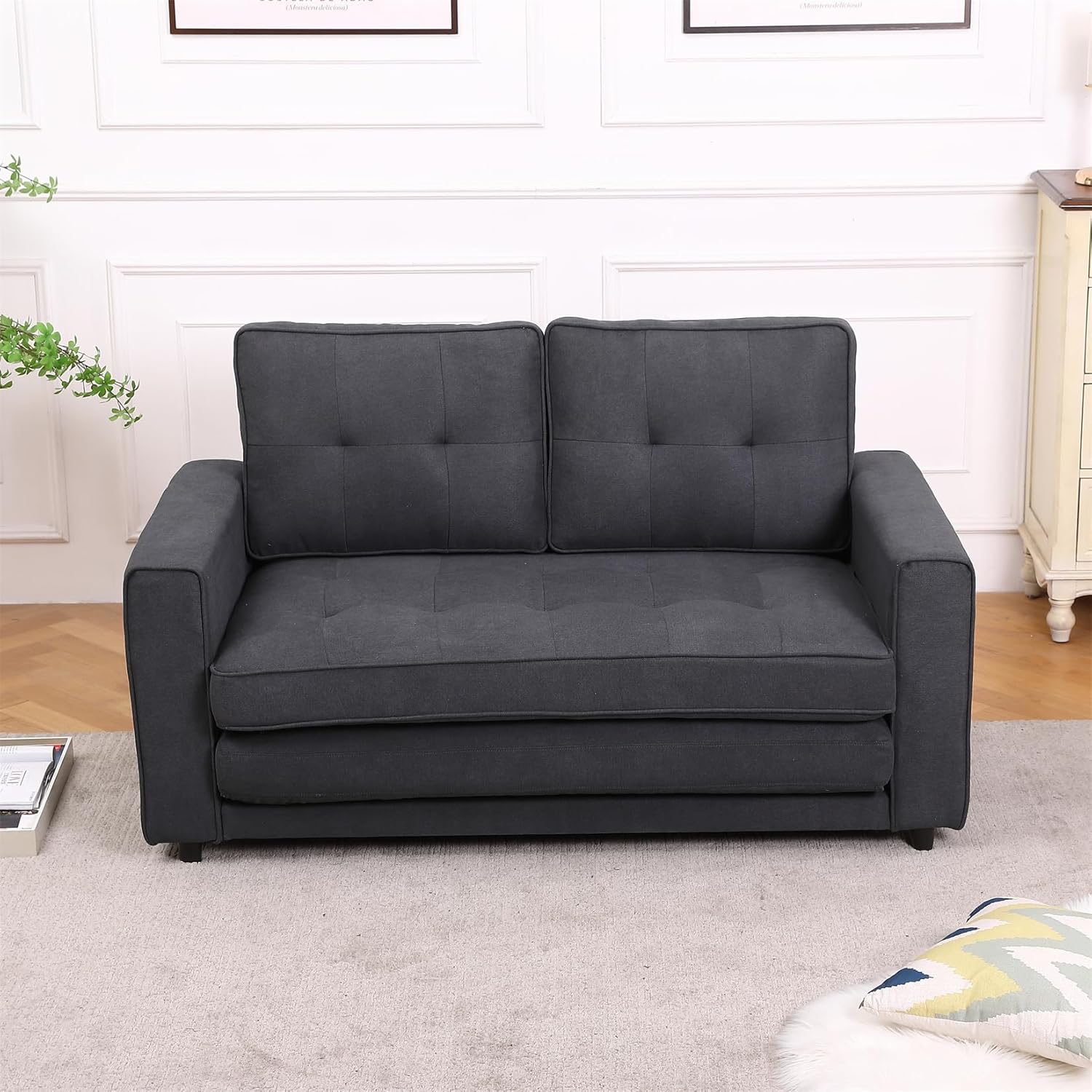 CITYLIGHT 3 in 1 Folding Sofa Bed with Storage Pockets, Linen Convertible Couch, Dark Gray D3261