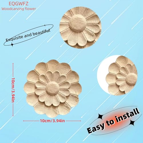 4Pcs Round Wood Appliques for Furniture Cabinet Door Wall Decoration 18.8x8cm V92452