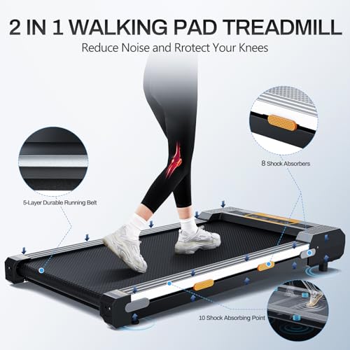 Walking Pad Treadmill with Incline, 2 in 1 Portable Under Desk Treadmill for Home L37554