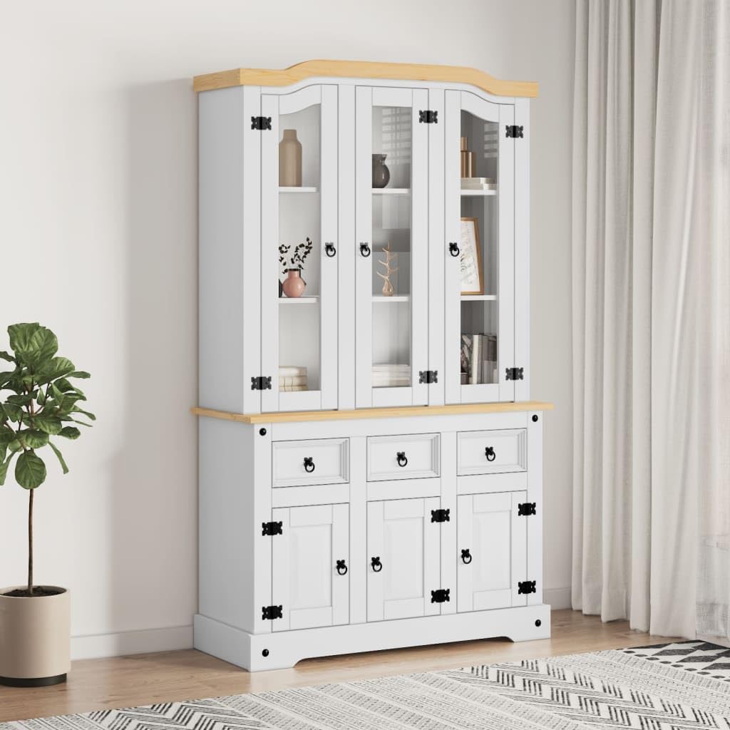 Kitchen Pantry Storage Cabinet, Freestanding Hutch with 3 Drawers and 6 Doors, White H8218