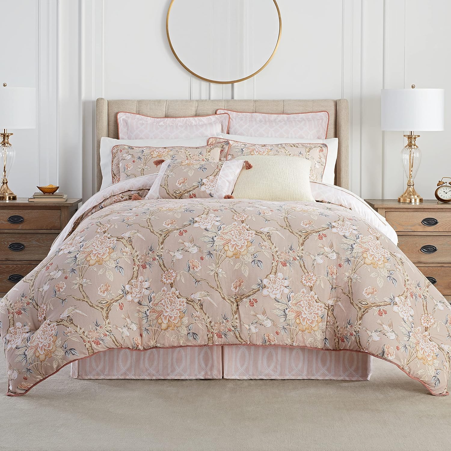 Waverly Peony Gardens 4 Piece Cotton Comforter Set Queen, Taupe K3105