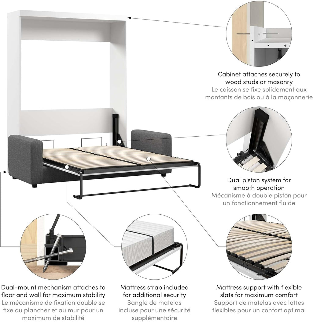 Bestar Nebula Murphy Sofa Wall Bed, Queen, White K1229
