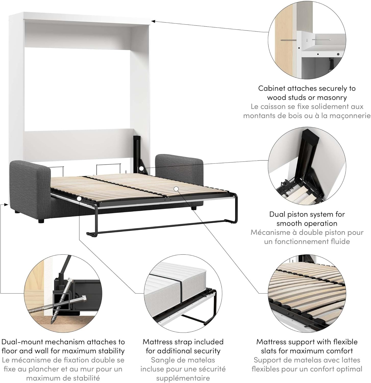 Bestar Nebula Murphy Sofa Wall Bed, Queen, White K1229