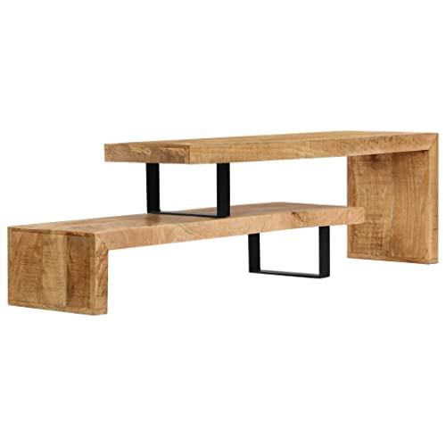 Solid Mango Wood TV Stand with Wrought Iron Legs W65483