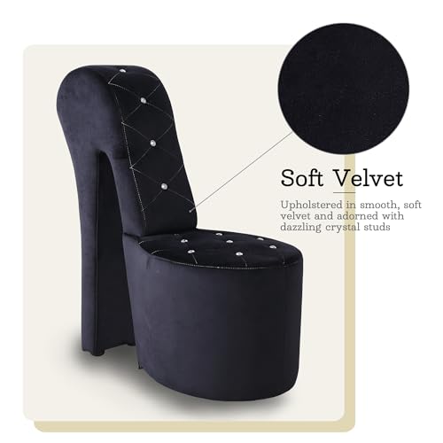 Master Furniture High Heel Velvet Shoe Chair with Crystal Studs, Black S1326
