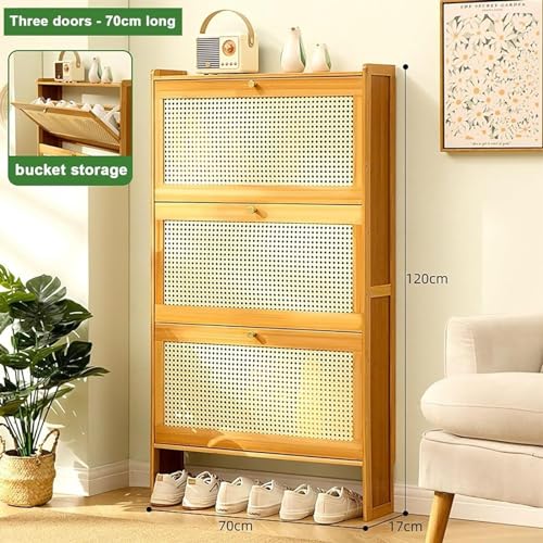 Rattan Slim Shoe Storage Cabinet with Doors for Entryway N52873