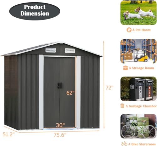 4ever2buy 8x6FT Outdoor Storage Shed with Sliding Door, Grey H555654