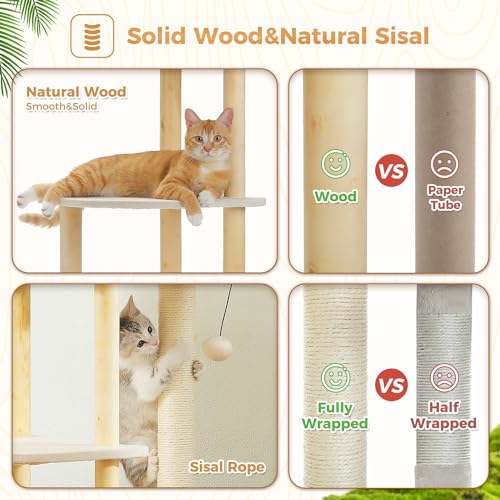PAWZ Road Large Cat Tree, 53 Inches Modern Wooden Cat Tower for Indoor Cats R627