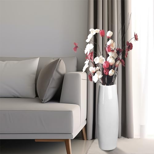 White Ceramic Tall Floor Vase 22.8 Inch for Living Room Decor L328
