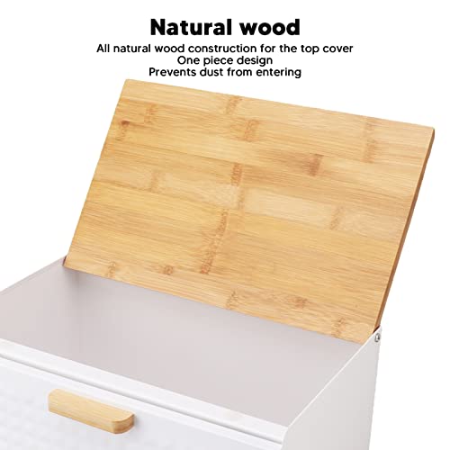 IUIBMI Wooden Bread Box Vintage Large Capacity with Lid White E681577