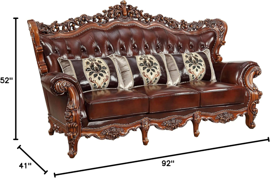 Acme Furniture Eustoma Sofa, Cherry Leather Match, Walnut Wood Trim P2901