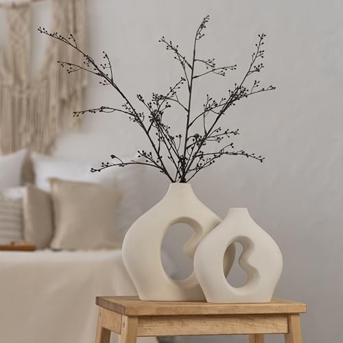 Nordic Flower Vase Set of 2, Ceramic White Vases for Modern Farmhouse Decor I363200