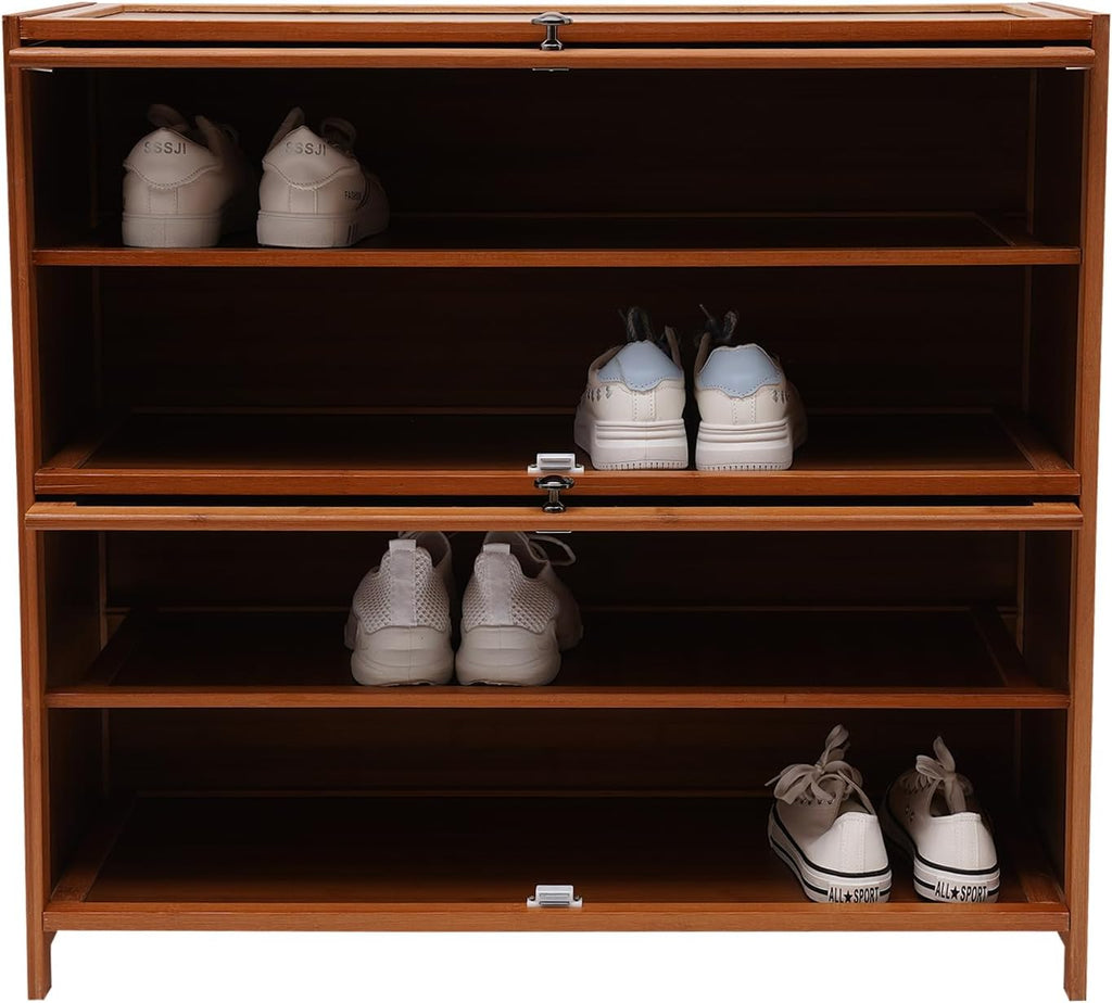 Bamboo large Shoe Rack 4-Tier Brown Retro Simple Style Shoe Shelf Book Case Shoecase Bookcase Storage Cabinet For Home Living Room Bedroom