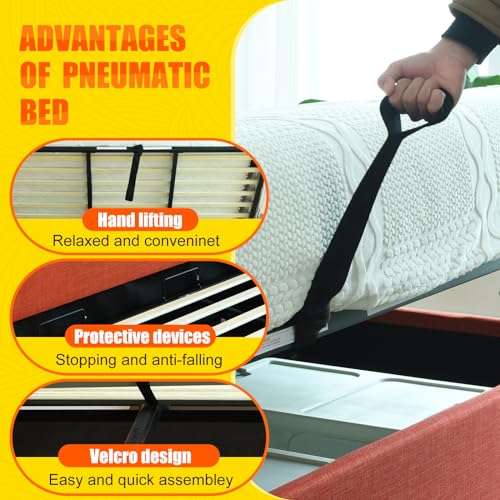 Queen Size Hydraulic Lift Bed with Wing Back Headboard, Ocher S368091