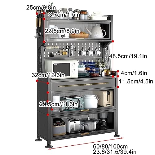 Kitchen Storage Cabinet with Drawers, Microwave Stand, Flip Door and Pegboard, Gray E3594