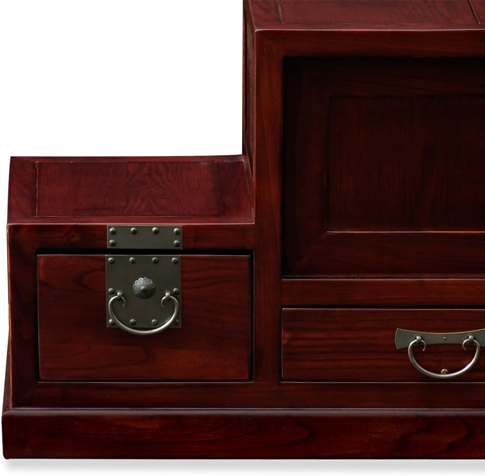 ChinaFurnitureOnline Japanese Style Elmwood Petite Step Tansu Chest - Dark Cherry E59836