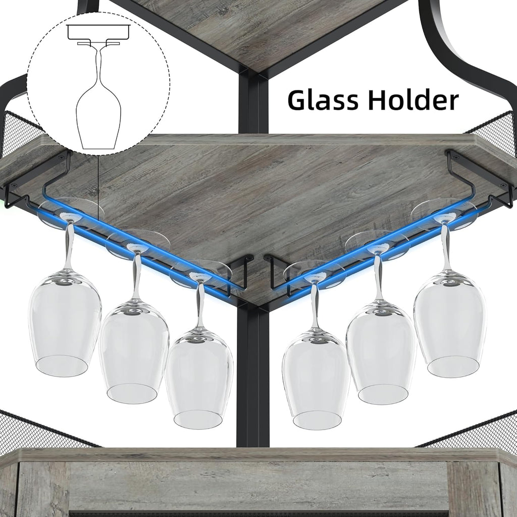 Corner Wine Cabinet with Detachable Rack and Glass Holder, Grey E9167
