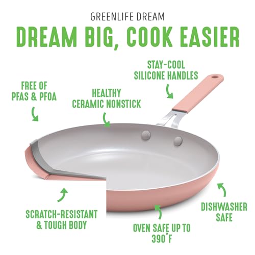 GreenLife Dream 10-Piece Ceramic Nonstick Cookware Set, Pots & Pans, PFAS-Free, Dishwasher Safe T8724