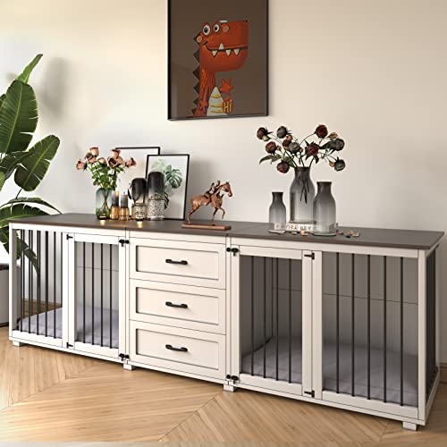 Farmhouse Wooden Dog Crate with 3 Drawer and Double Doors Z590708