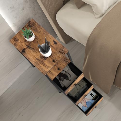 YBING Narrow Side Table with 3 Fabric Drawers, Black G2131