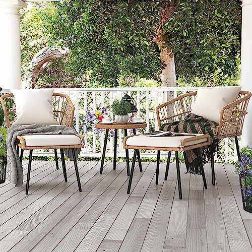 YITAHOME 5-Piece Outdoor Wicker Patio Bistro Set with Footrest and Coffee Table, Black D6223