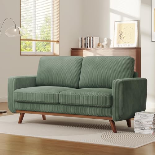 Vesgantti 68" Loveseat Sofa Green Corduroy Couch with Spring Cushion S558
