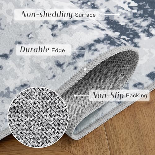 RYB HOME Washable 8x10 Area Rug, Ultra Soft Faux Wool Non Slip, Grey R45690
