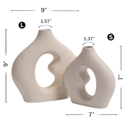 Nordic Flower Vase Set of 2, Ceramic White Vases for Modern Farmhouse Decor I363200