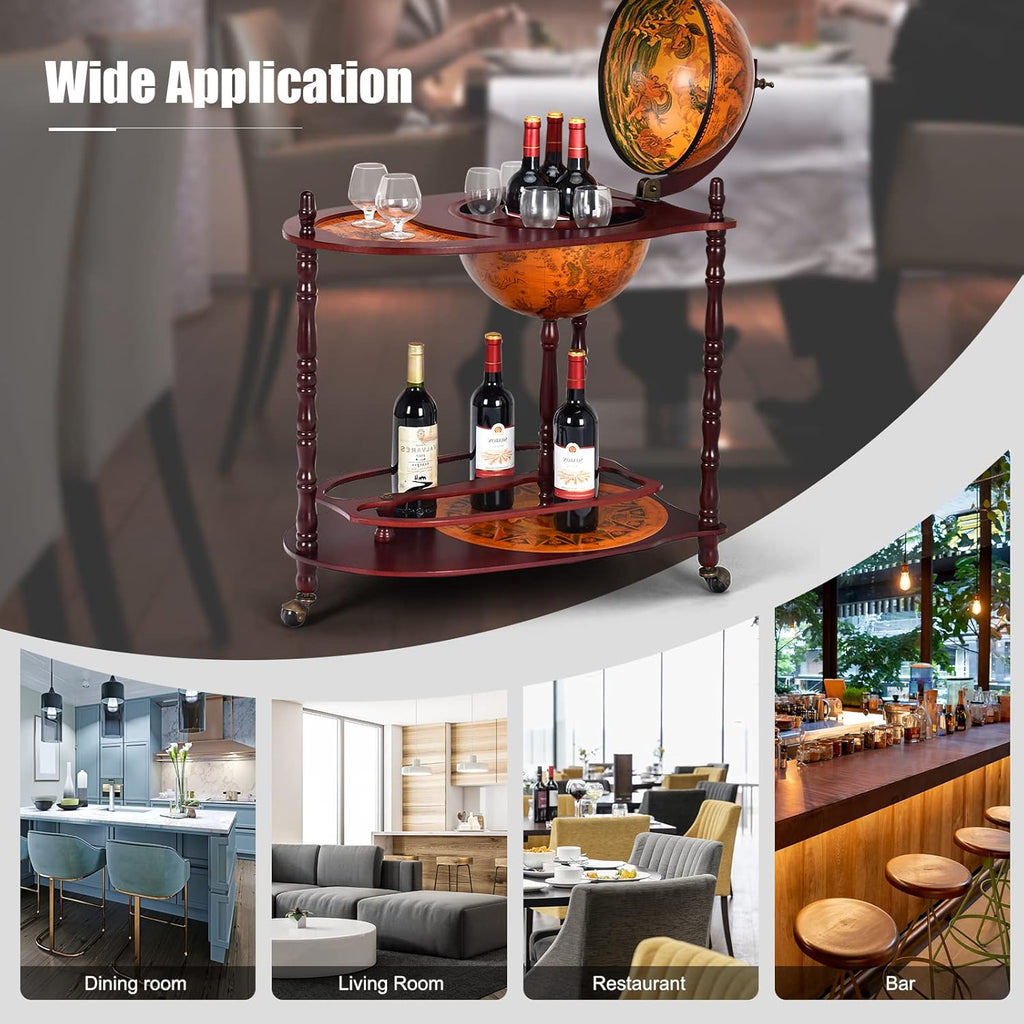 Goplus Globe Bar Liquor Cabinet with Wheels F67900