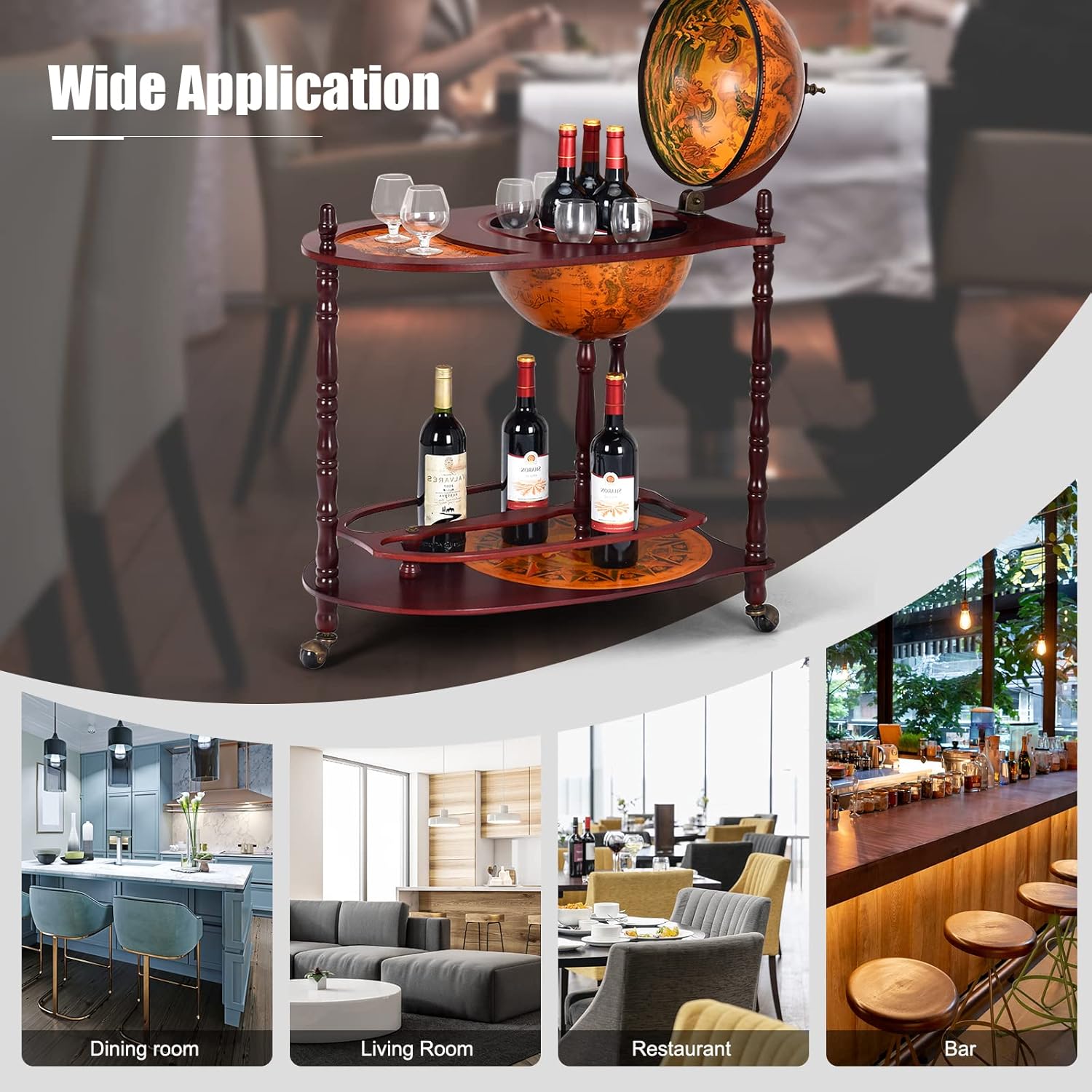 Goplus Globe Bar Liquor Cabinet with Wheels F67900