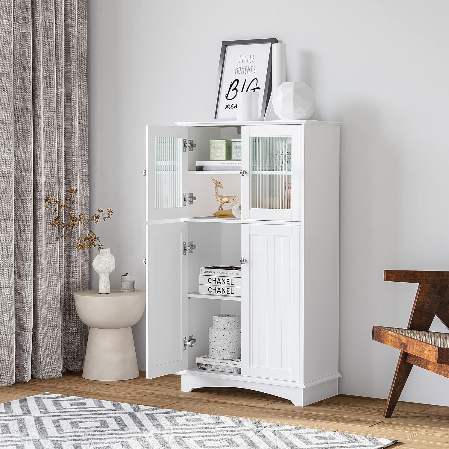 Spirich Bathroom Storage Cabinet, Free Standing Wood Floor Cabinet, White Q59036