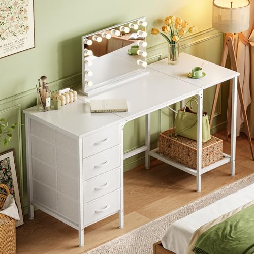 55 Inch Computer Desk with 4 Drawers, Mesh Shelf, Rustic Brown H30275